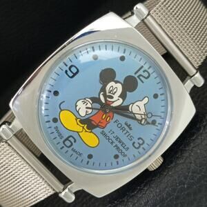 Vintage 1981 Square Disney Fortis Manual Mens Silver Watch W/Metal Strap